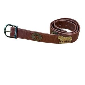 Vintage 90s Swiss Appenzeller Belt Farmers Genuine Leather Brass Tone Accents